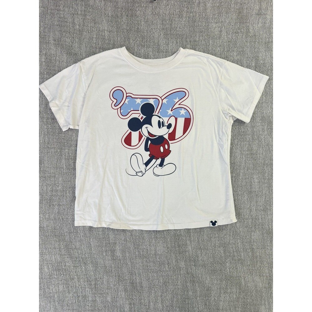 Disney T-Shirt XL White Mickey Mouse 76 Patriotic Stars Stripes Tee